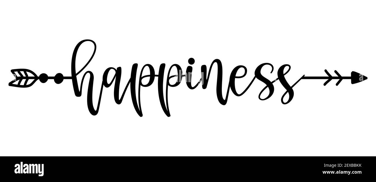 Glück Wort in Boho Pfeil - schöne Schrift Kalligraphie Zitat. Handgeschriebenes Tattoo, Tintendesign oder Grußkarte. Moderne Vektorkunst Stock Vektor