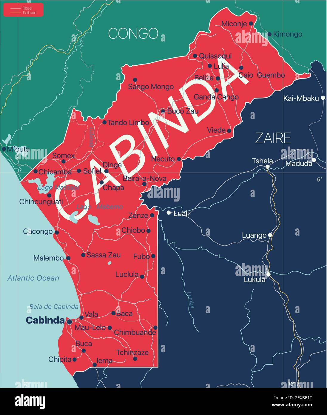 Cabinda Land detaillierte editierbare Karte mit Regionen Städte und