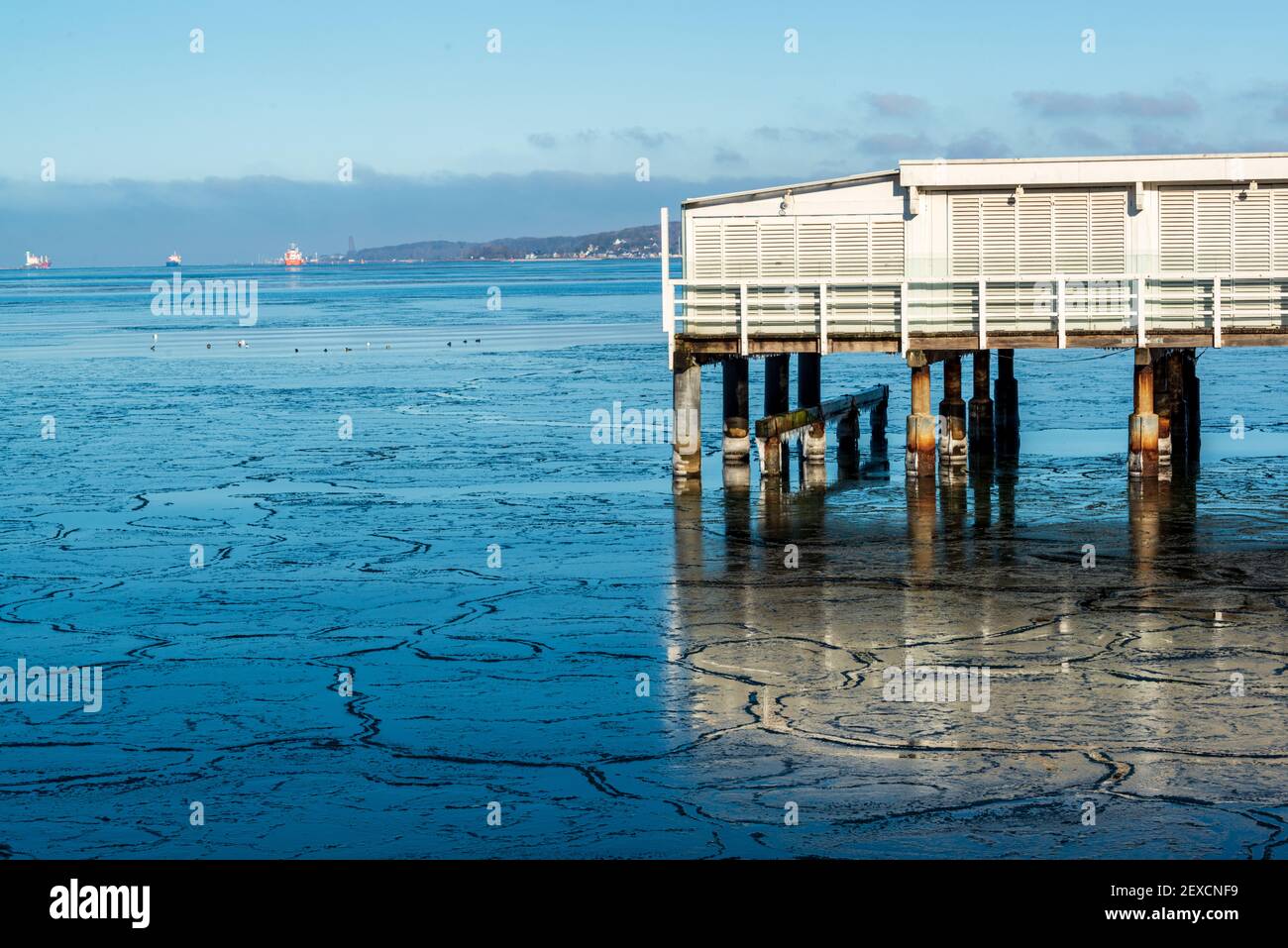 Winterliche Impressionen aus Schleswig-Holstein mit Eis und Schnee im kalten Norden Stockfoto