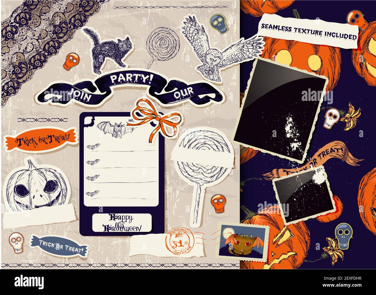 Vintage Halloween Scrapbooking Set. Stockfoto