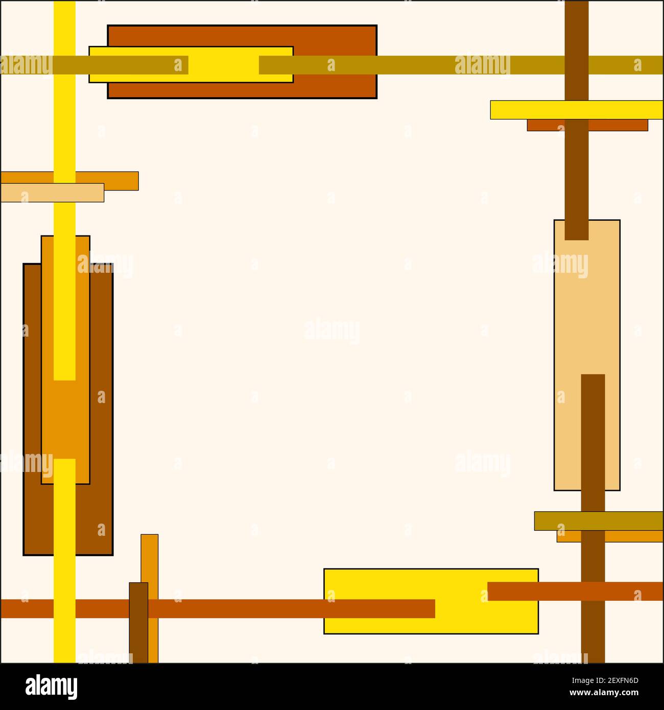 Geometrischer gelber, brauner Rahmen, Muster von Streifen und Rechtecken. Kreatives Design. Abstrakter Vektorhintergrund. Flache Grafik. Moderne Vorlage. EPS10 Stock Vektor