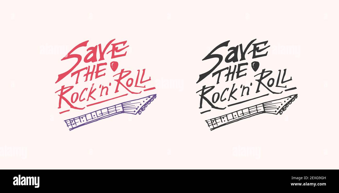 Schriftzug oder Ausdruck Abzeichen. Rock and Roll-Musiklogo. Heavy Metal Schablone für Design T-Shirt, Nachtparty und Festival. Handgezeichneter Jahrgang mit Gravur Stock Vektor