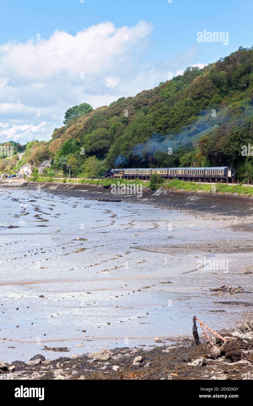 England, Devon, Kingswear, Personenverkehr auf der Dartmouth Steam Railway in der Nähe der Bridge Road Crossing Stockfoto