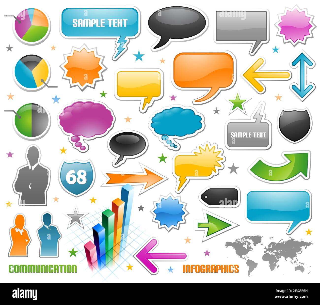 Infografik-Vektorgrafiken und Sprechblasen Stockfoto