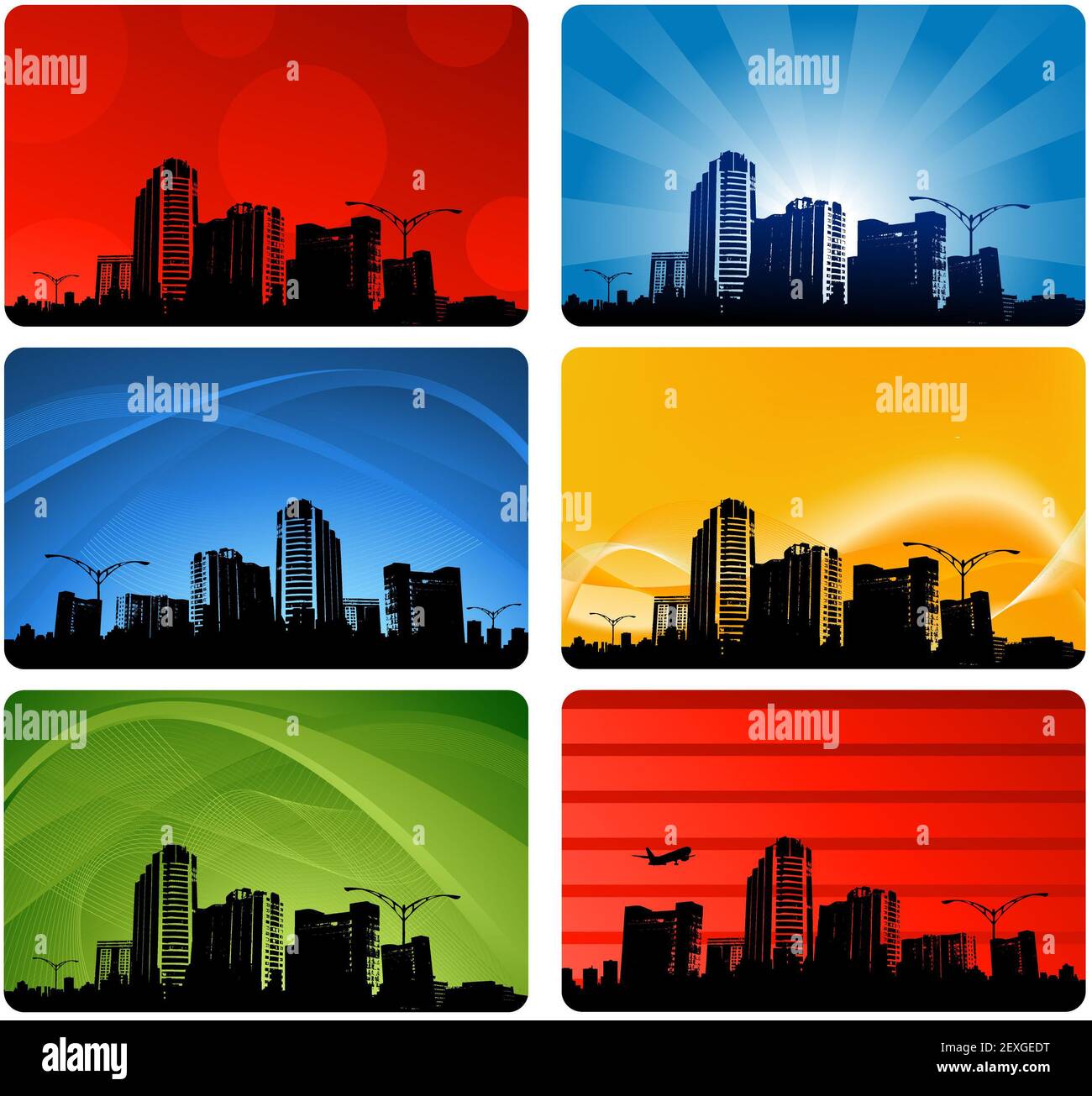 Stadtansichten-Silhouetten-Hintergrund Stockfoto