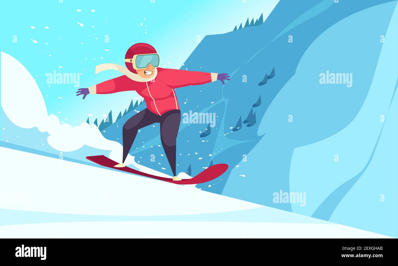 Winter Extremsport Hintergrund mit Snowboard-Symbole flache Vektor-Illustration Stock Vektor