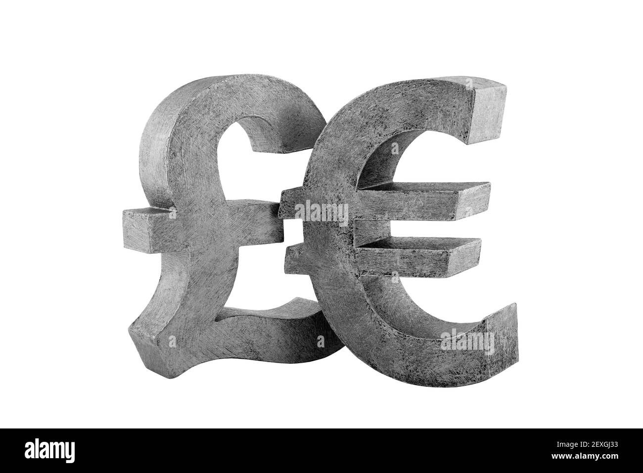 Paar Pfund- und Euro-Symbole auf weißem Hintergrund isoliert Stockfoto