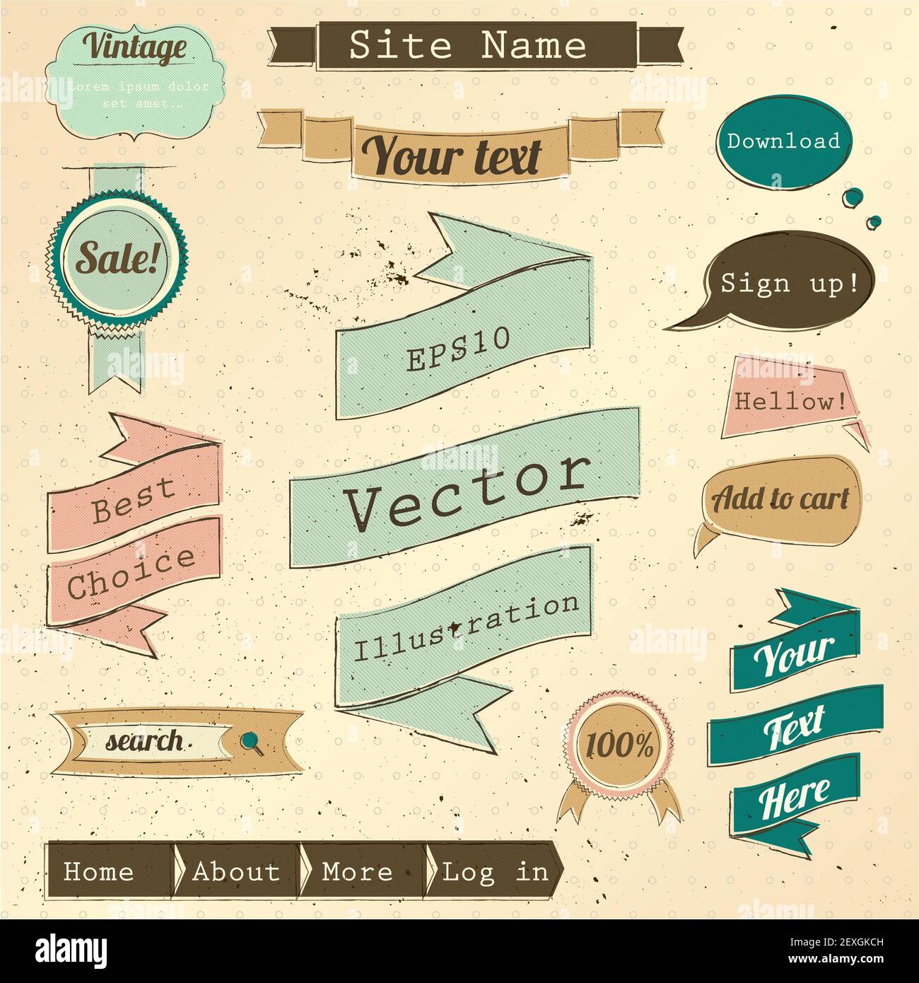 Vintage-Website-Design-Elemente festlegen. Stockfoto