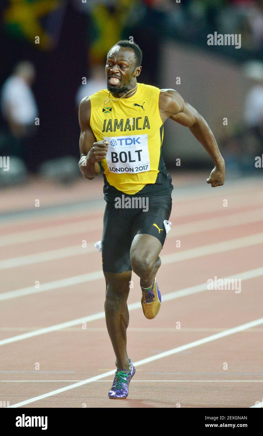 Usain Bolt (Jamaika, Bronzemedaille). 100 Meter Herren Finale. Leichtathletik-Weltmeisterschaften der IAAF - London 2017 Stockfoto