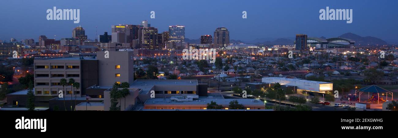 Phoenix Arizona Downtown City Skyline Nacht Stockfoto