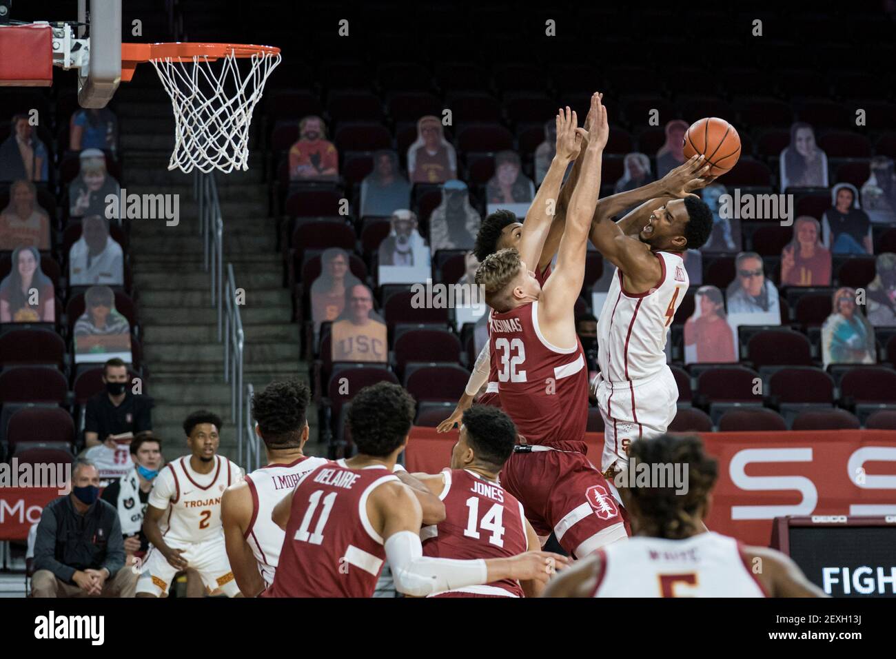 Während eines NCAA Männer Basketballspiels, Mittwoch, 3. März 2021, in Los Angeles. USC besiegte Stanford 79-42. (Jon Endow/Image of Sport) Stockfoto
