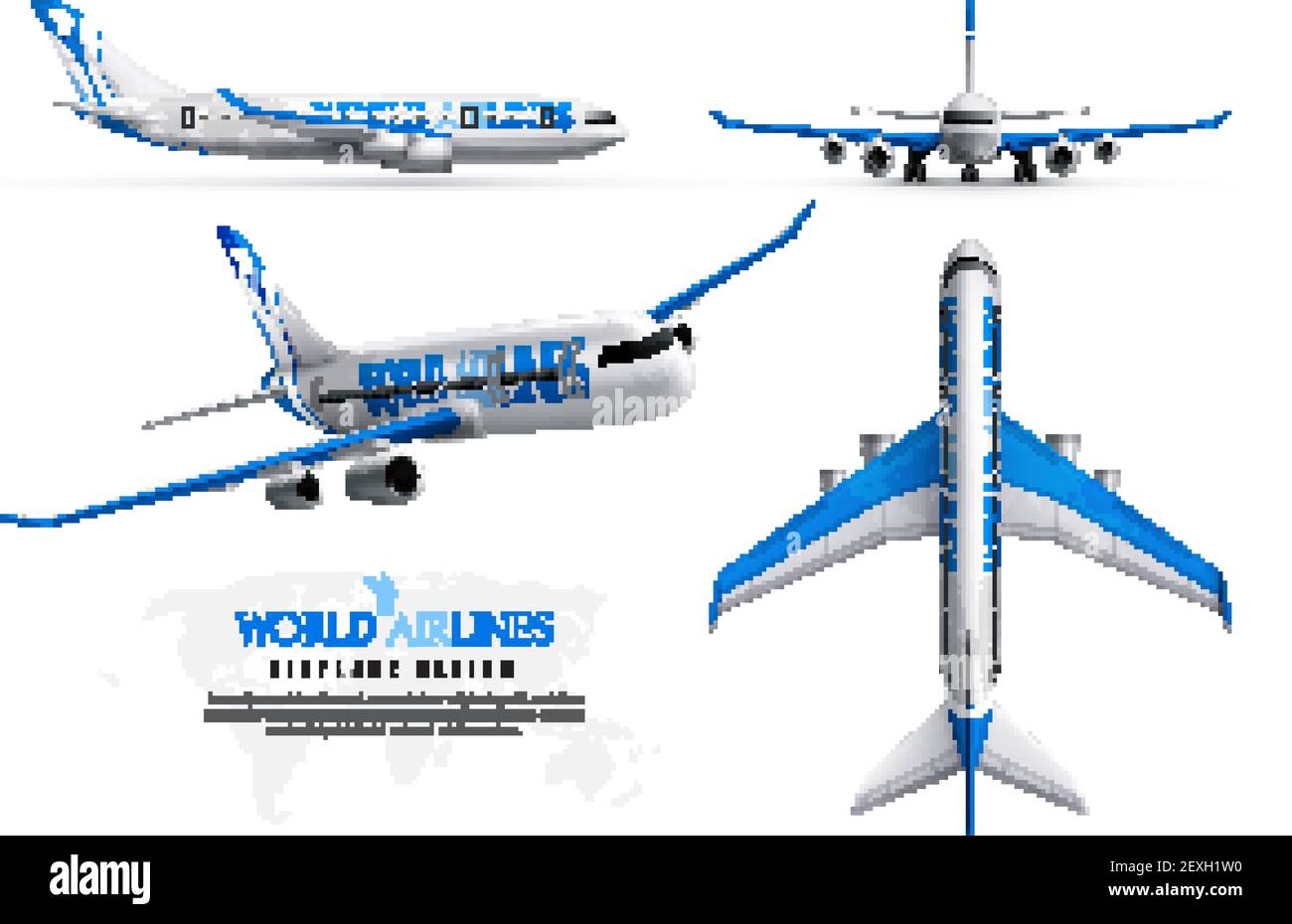 Flugzeug-Design realistische Identität Satz der Welt-Fluggesellschaften in  verschiedenen Zeigt isolierte Vektordarstellung an Stock-Vektorgrafik -  Alamy