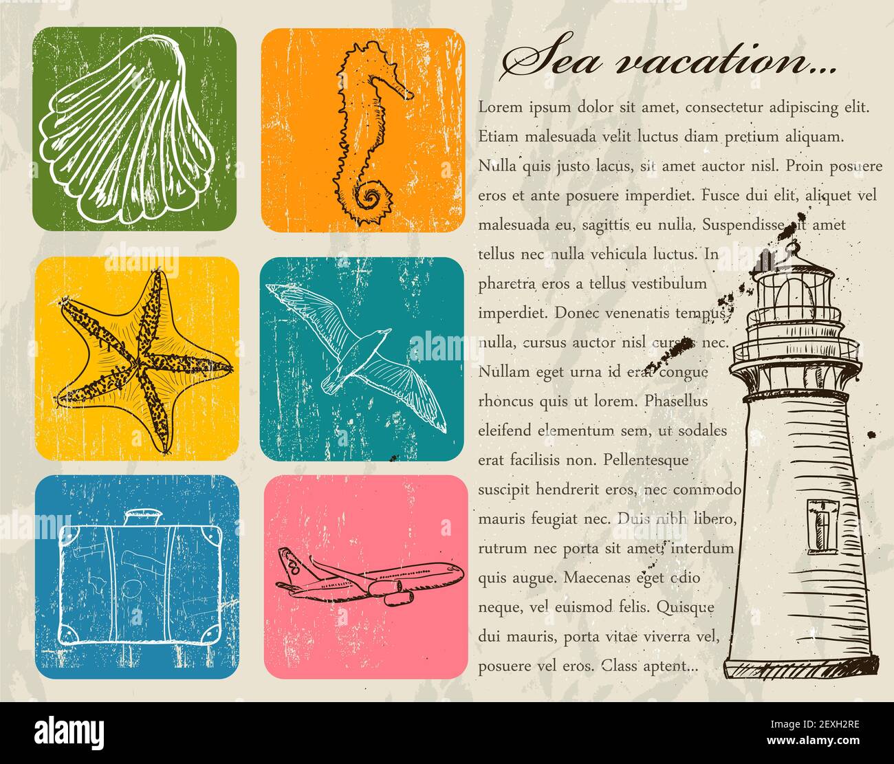 Vintage-Set von Seetreis-Ikonen. Stockfoto