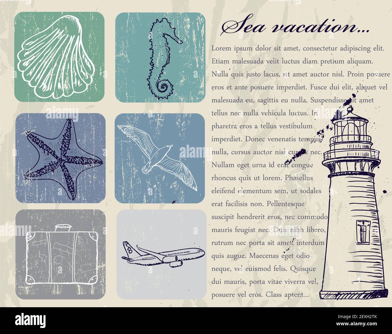 Vintage-Set von Seetreis-Ikonen. Stockfoto