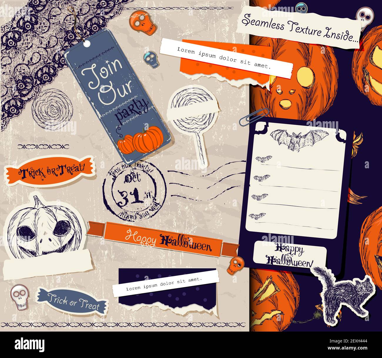 Vintage Halloween Scrapbooking Set. Stockfoto
