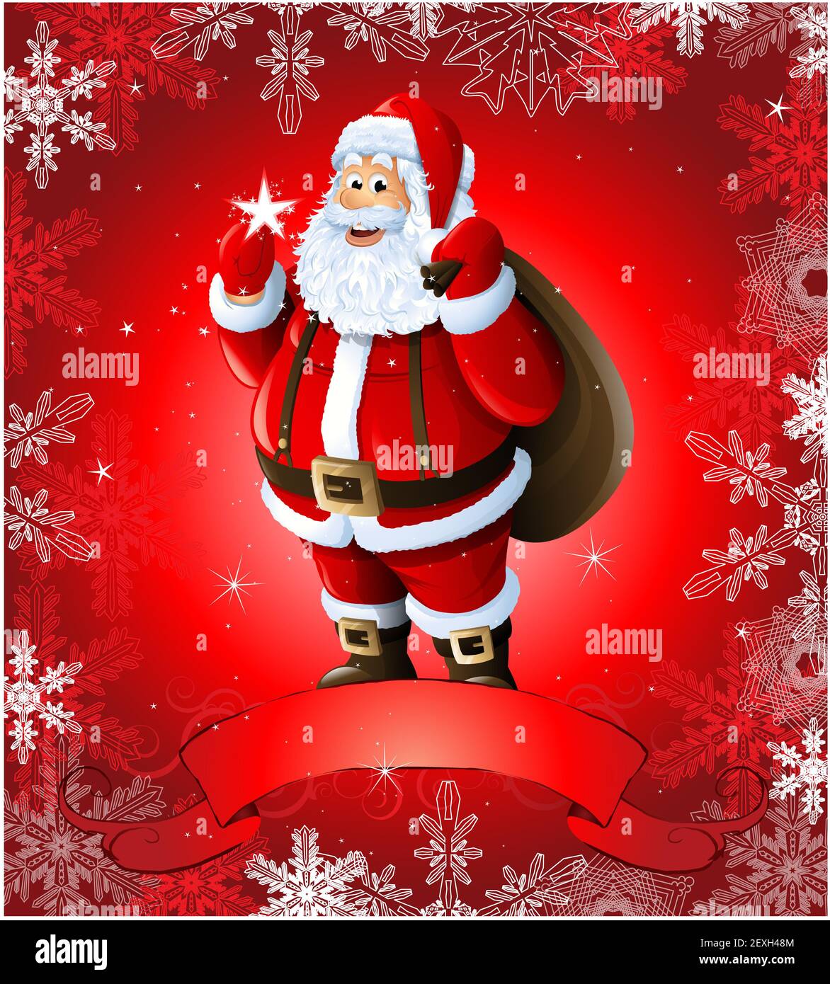 Rote Weihnachtskarte mit weihnachtsmann Stockfoto
