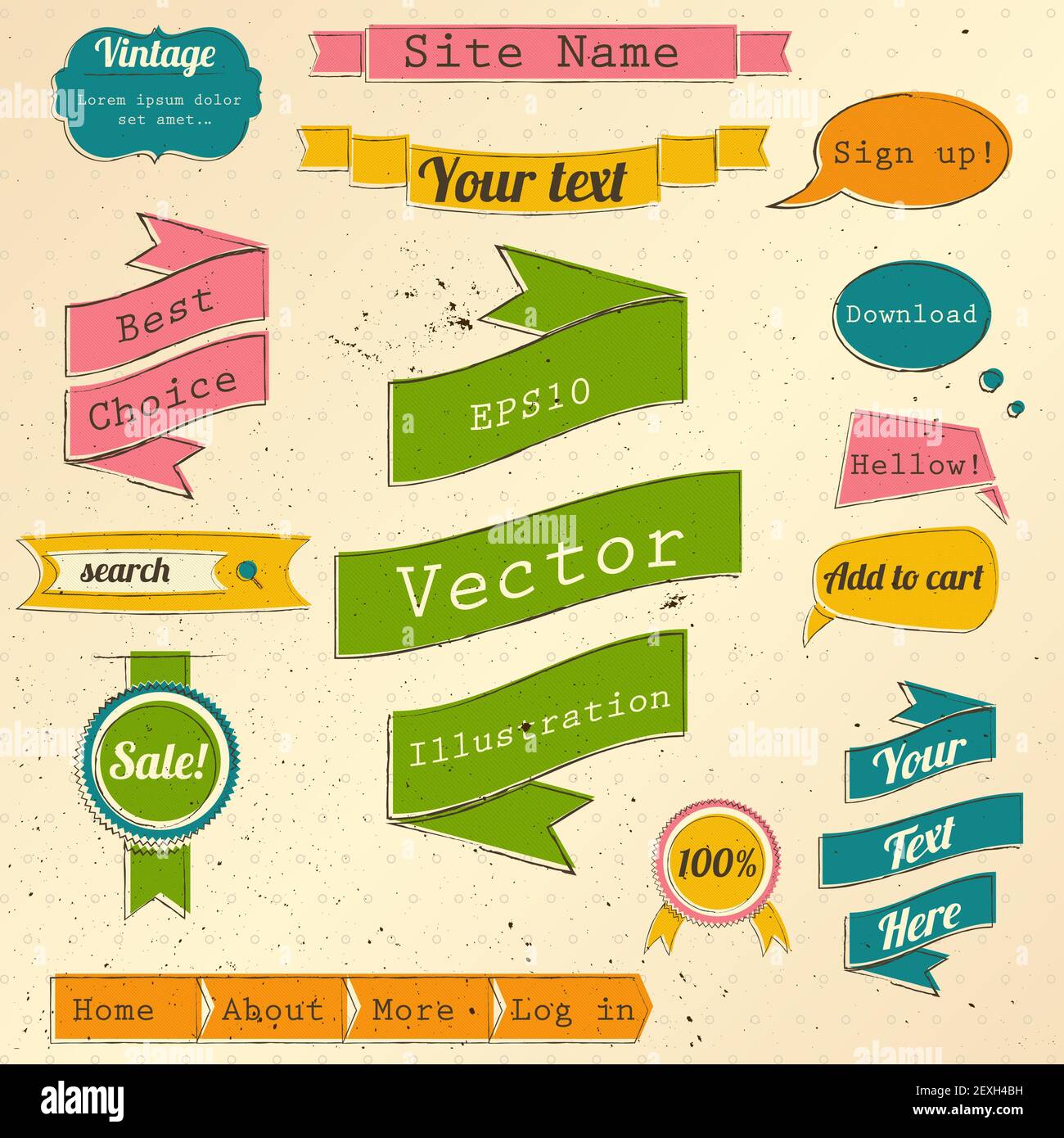 Vintage-Website-Design-Elemente festlegen. Stockfoto