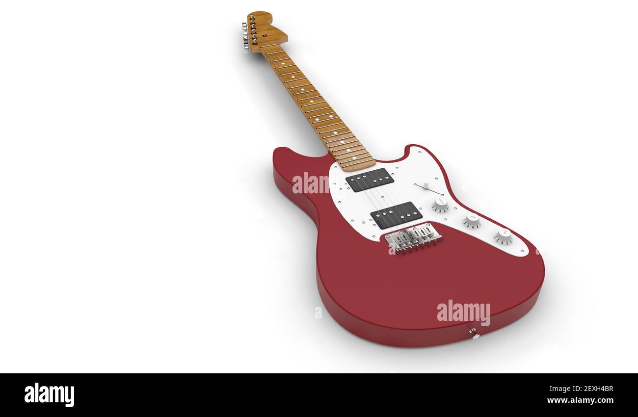 Rote Gitarre 3D realistisches Rendering auf weißem Hintergrund Stockfoto