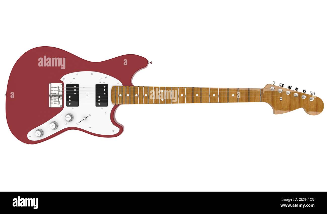 Rote Gitarre 3D realistisches Rendering auf weißem Hintergrund Stockfoto