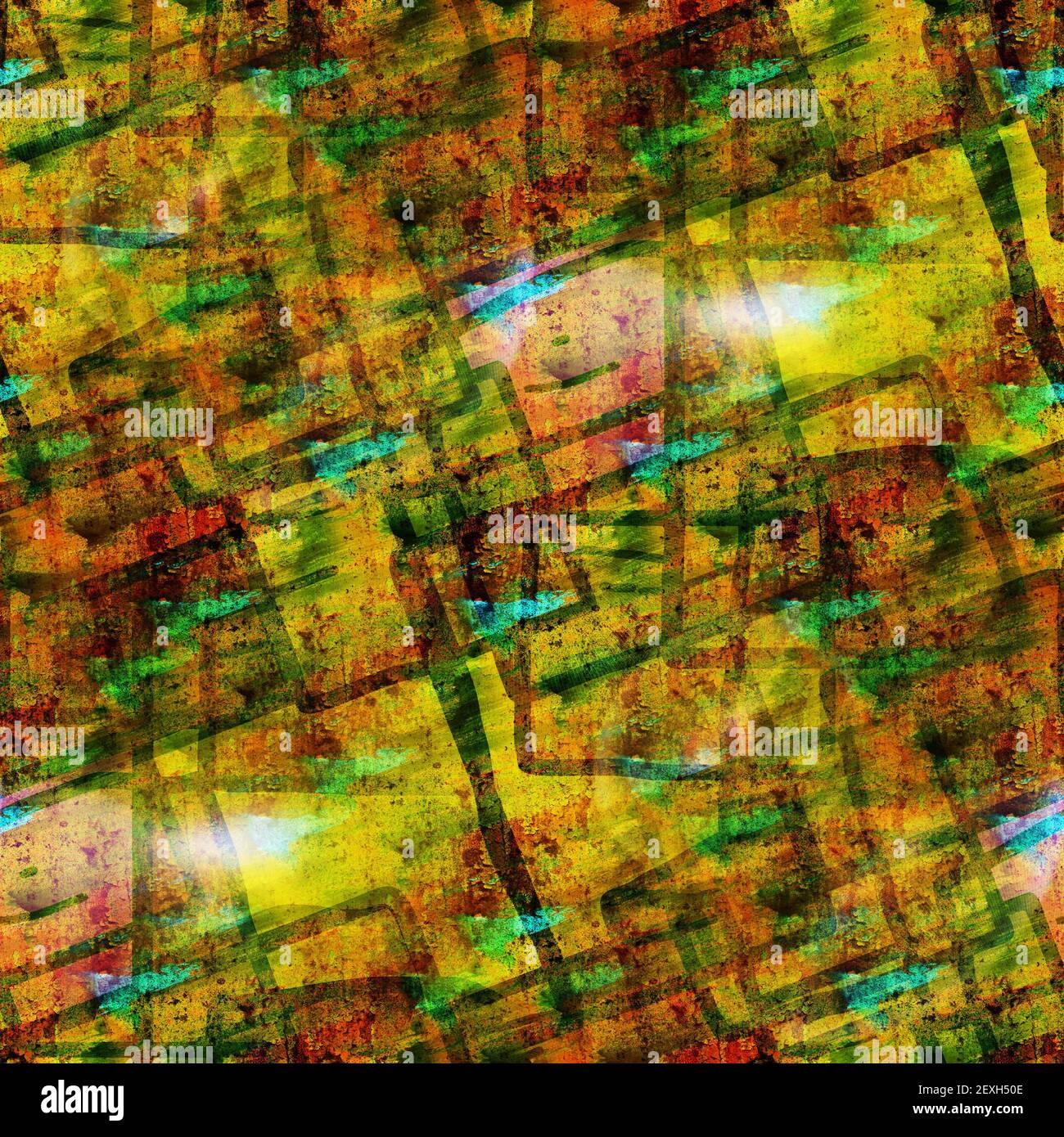 Tapete nahtlose blau Malerei grün gelb Aquarell mit br Stockfoto