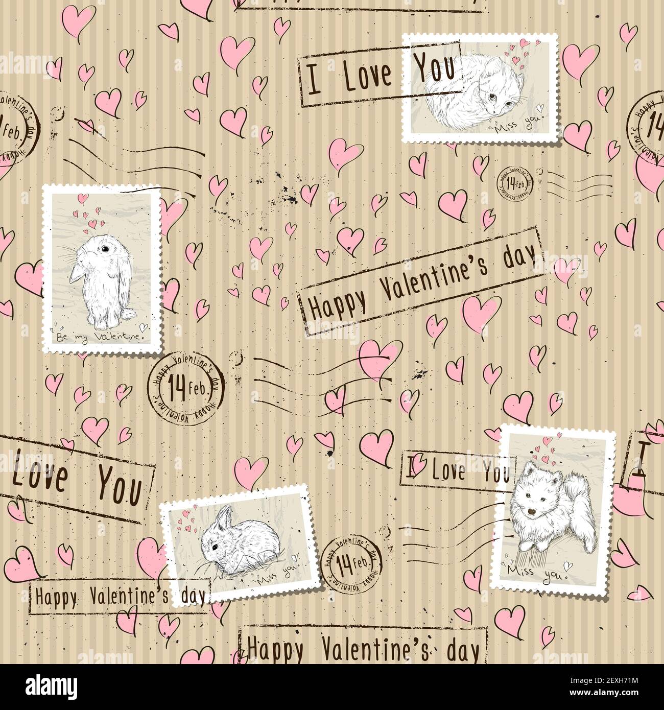 Nahtlose Textur mit Liebeselementen. Stockfoto