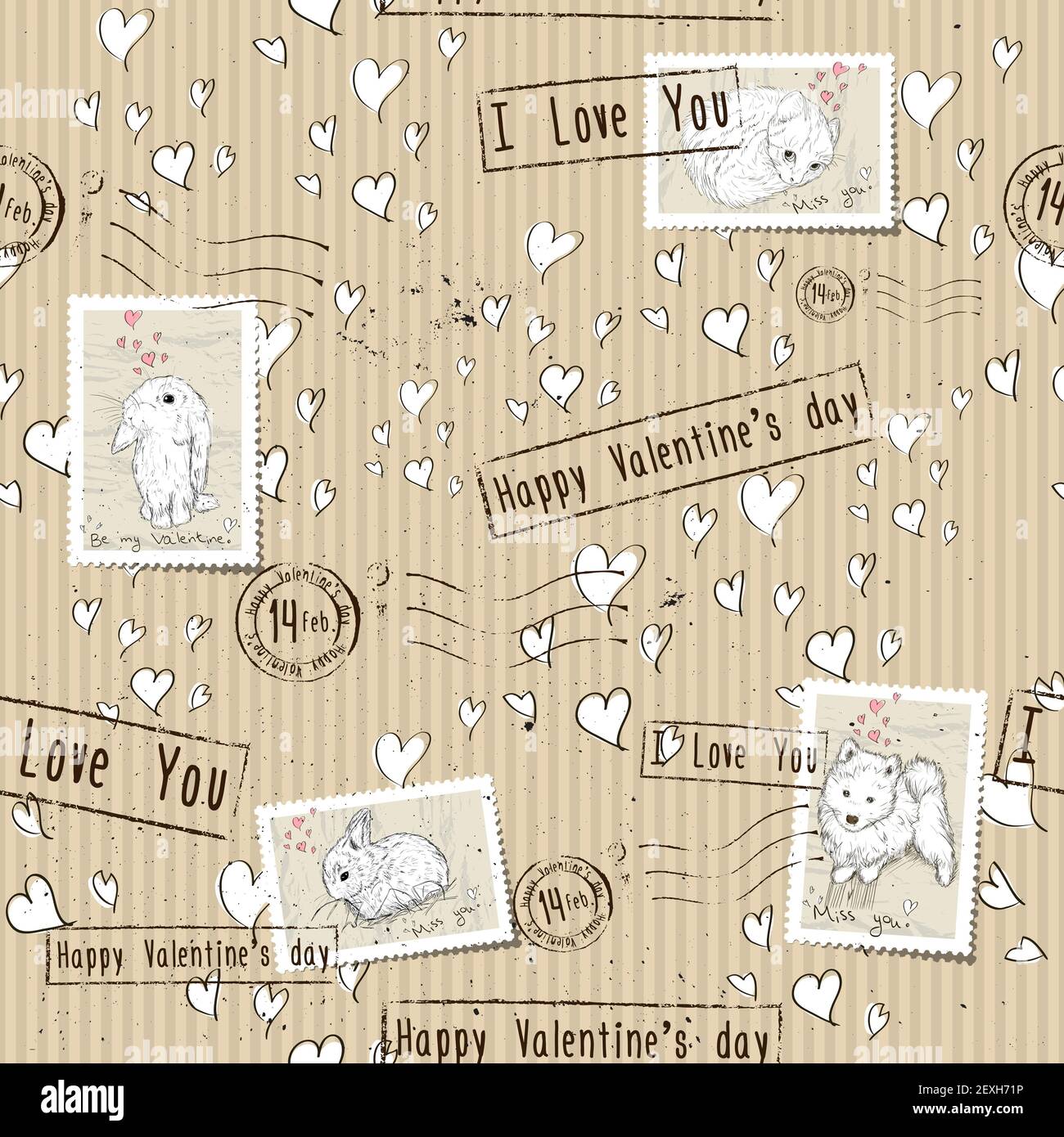 Nahtlose Textur mit Liebeselementen. Stockfoto