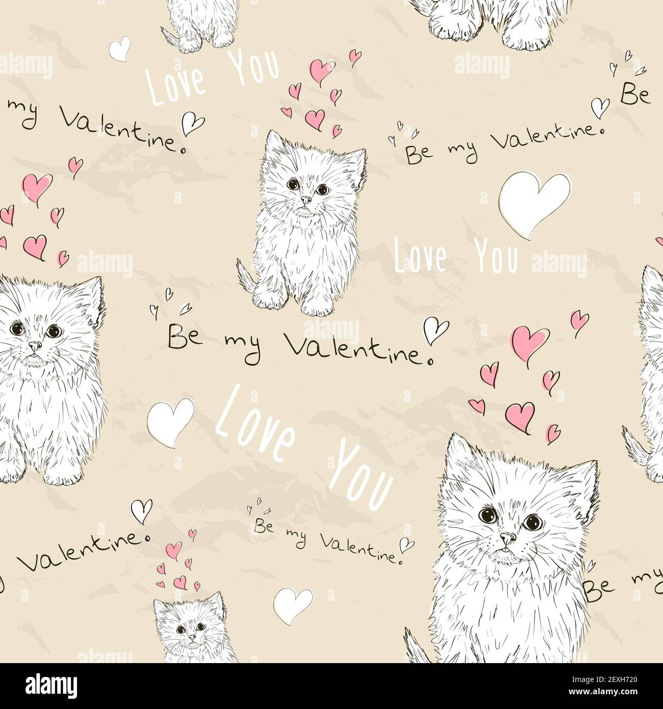 Nahtlose Textur mit Liebeselementen. Stockfoto