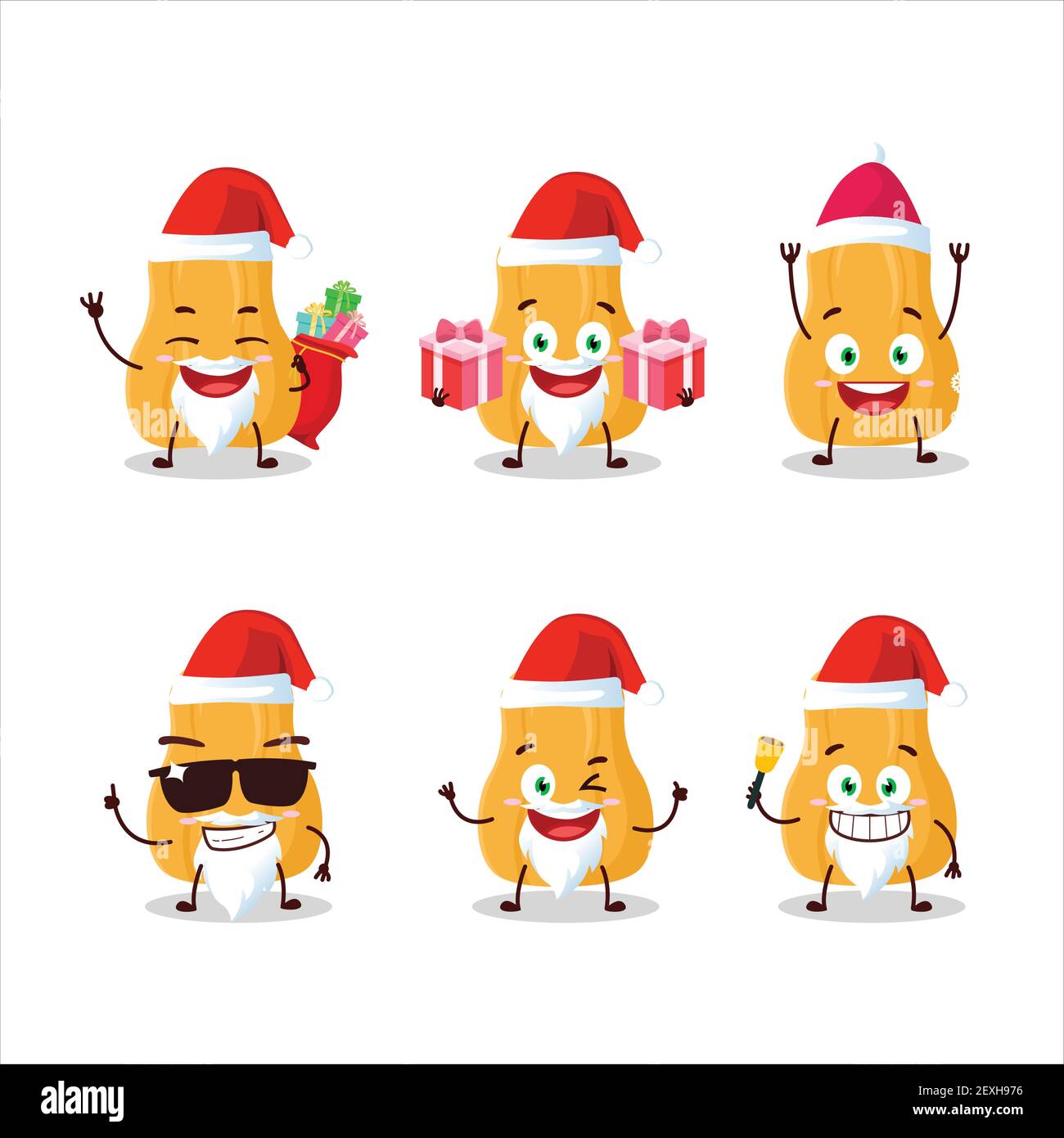 Santa Claus Emoticons mit Butternut Squash Cartoon-Charakter. Vektorgrafik Stock Vektor