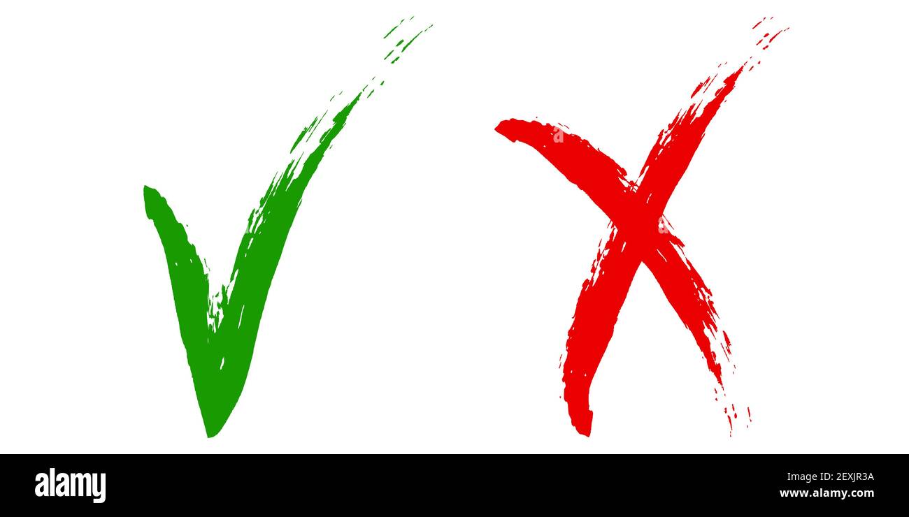 Icons Ja Nein Grunes Hakchen Ok Zeichen Der Genehmigung Richtige Wahl Rotes Kreuz Zeichen Ablehnen Vektor Tick Und Kreuz Hand Gezeichnet Kalligraphischen Pinsel Stock Vektorgrafik Alamy