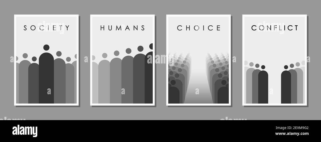 Set von minimalistischen schwarz-weiß-Design für das Cover einer Social Engineering Konferenz und andere Veranstaltungen, Vektor. Das Konzept der Probleme in der Gesellschaft Stock Vektor