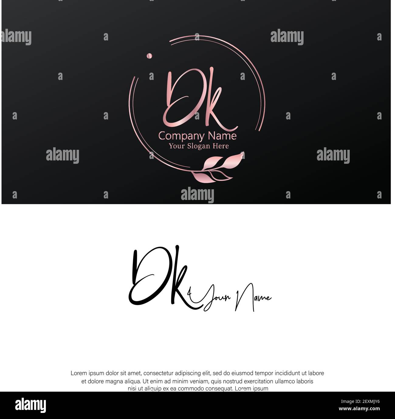 D K DK Anfangsbuchstabenhandschrift und Signaturlogo. Beauty Vektor anfängliches Logo .Mode, Boutique, Blumen und botanische Stock Vektor