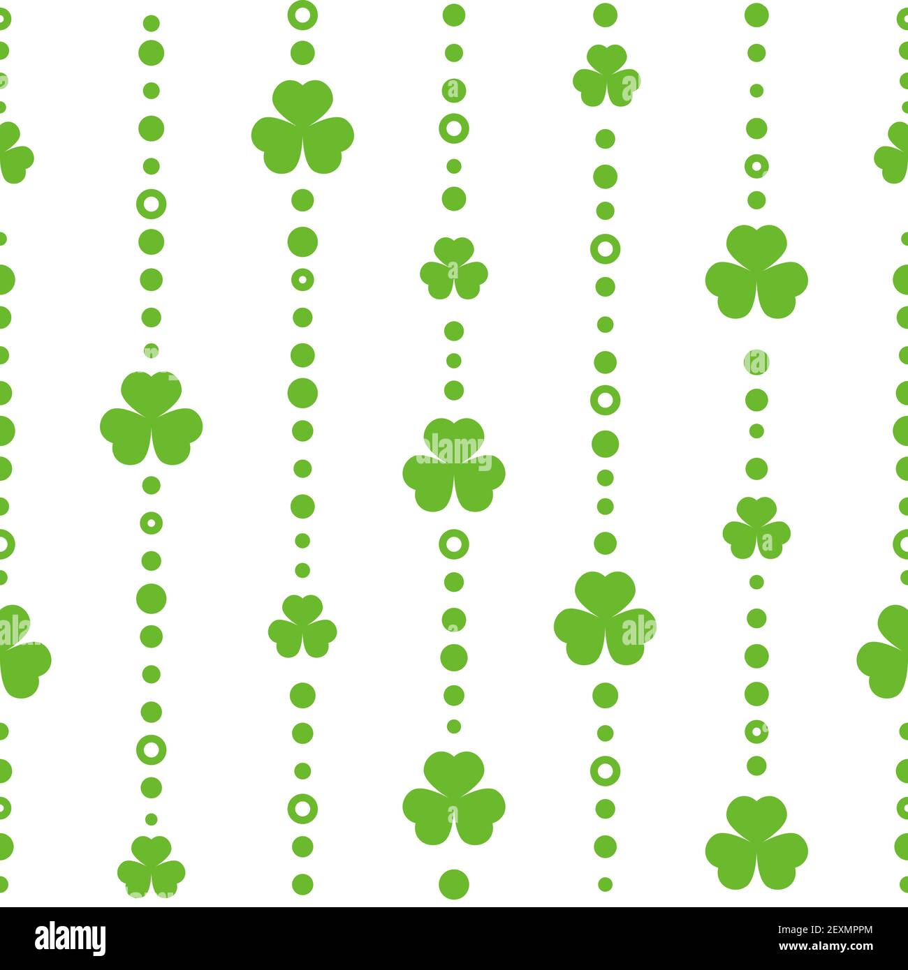 Nahtlose Kleeblatt Ornament mit grünen Perlen aus Punkten und Kleeblätter auf weißem Hintergrund. St Patrick Tag Vektormuster. Irische Kleeblatt Tapete. Stock Vektor