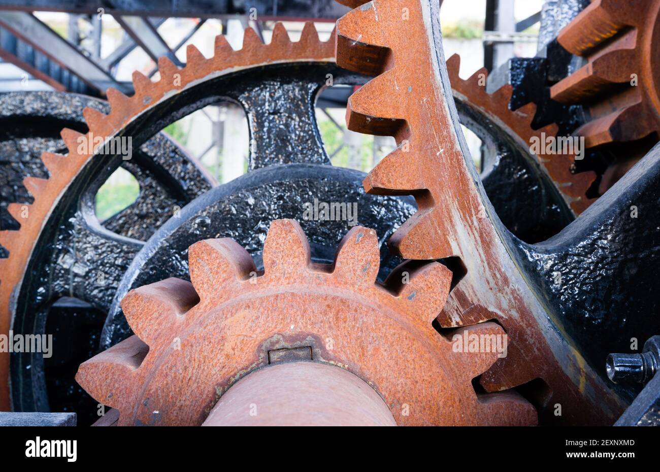 Original Getriebe Mechanismus Zum Anheben Senken Murray Morgan Zugbrücke Stockfoto