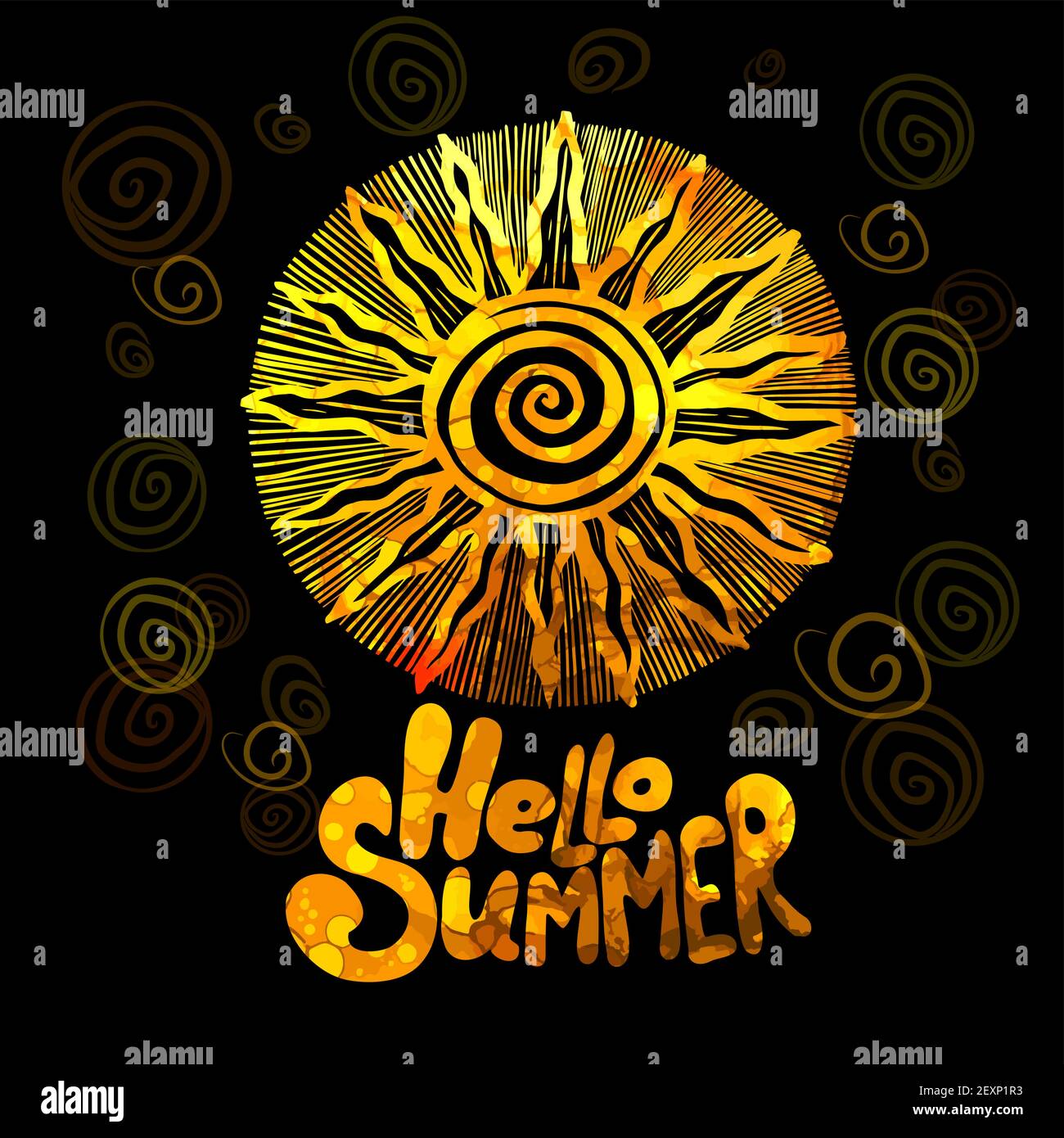 Vintage-Sonnenobjekt. Hallo Sommer. Vektorgrafik Stock Vektor