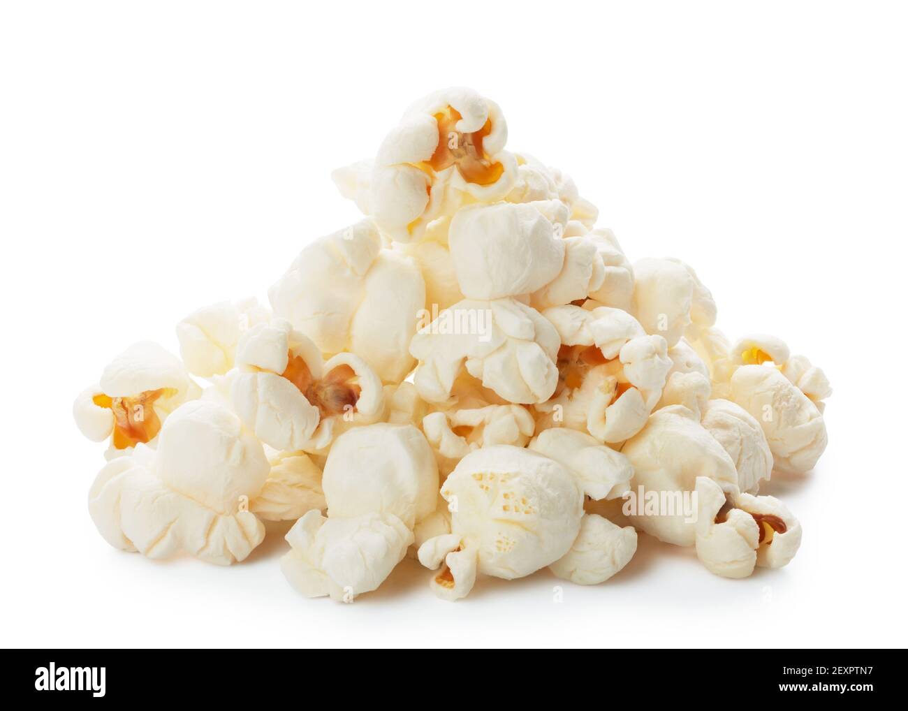 Kleiner Haufen Popcorn auf Weiß isoliert Stockfoto
