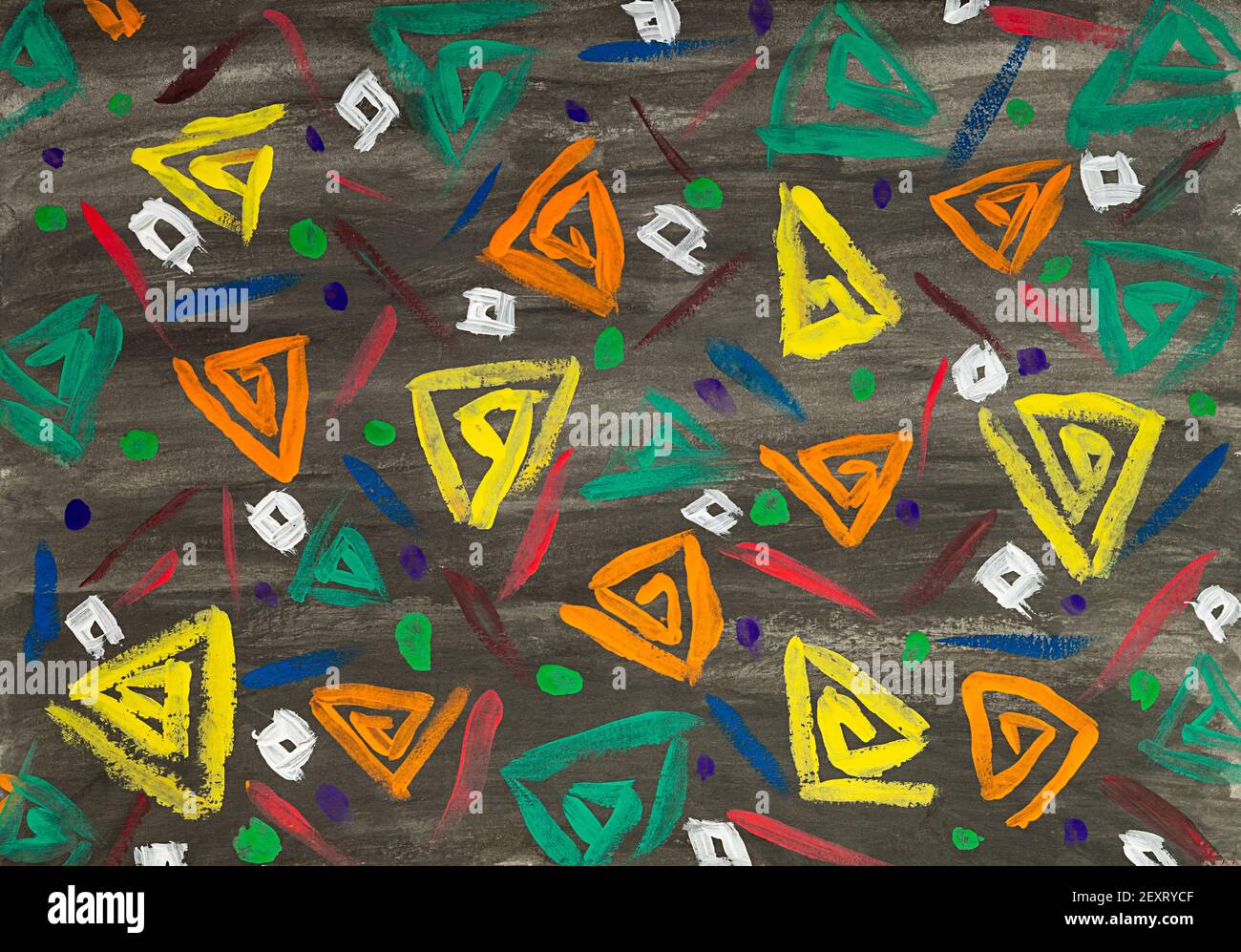 Hintergrund mit abstrakter Malerei farbige Dreiecke auf grauem Hintergrund Stockfoto
