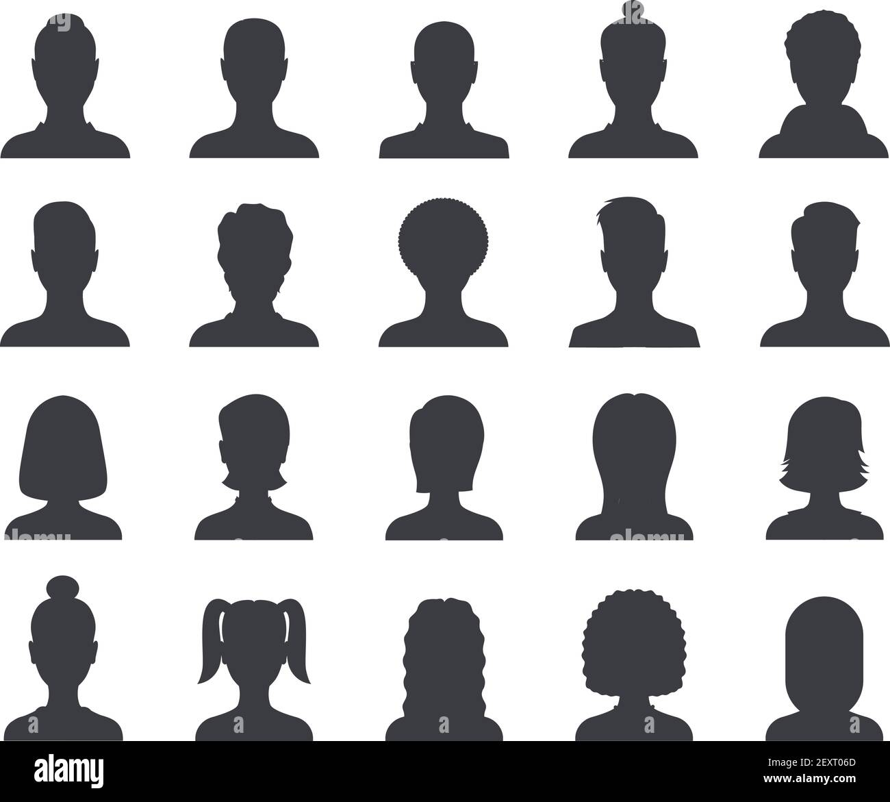 Silhouette-Avatar. Männliche und weibliche Kopfumrandung Avatare, Profil-Symbole. Vektor-Set für Personenporträts. Illustration Menschen Profil Mann und Frau Porträt Stock Vektor