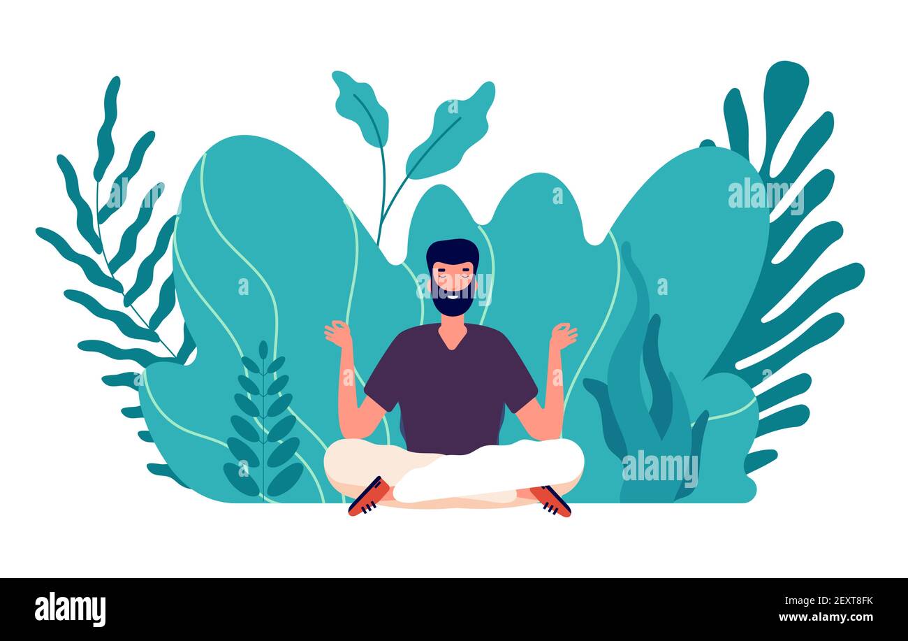 Meditationskonzept. Der Mensch geheilt, Energie Gleichgewicht und finden Harmonie Leben. Male zen, Gesundheit und Wohlbefinden. Konzentrieren Sie sich auf die Vektordarstellung für Geschäftsidee. Balance und Harmonie Pose, Gesundheit Relax Yoga Stock Vektor