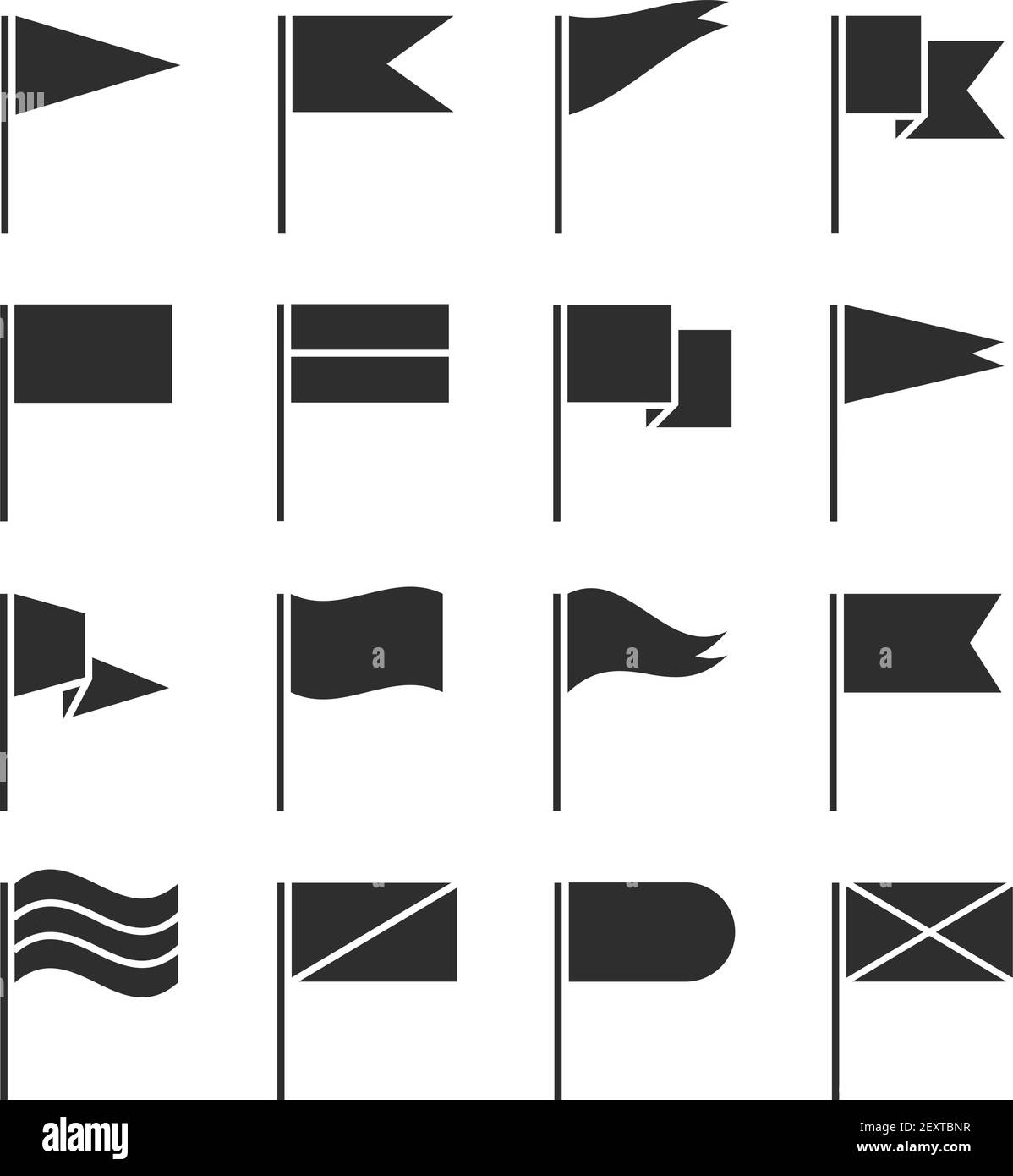 Markierungszeichen. Winkende Wimpel, schwarze Silhouette Fahnen Banner. GPS-Position Pin-Map-Elemente, Event Start ui-Zeichen Vektorset. Abbildung Flagge winken für Ortsschild, markieren gps ui Stock Vektor