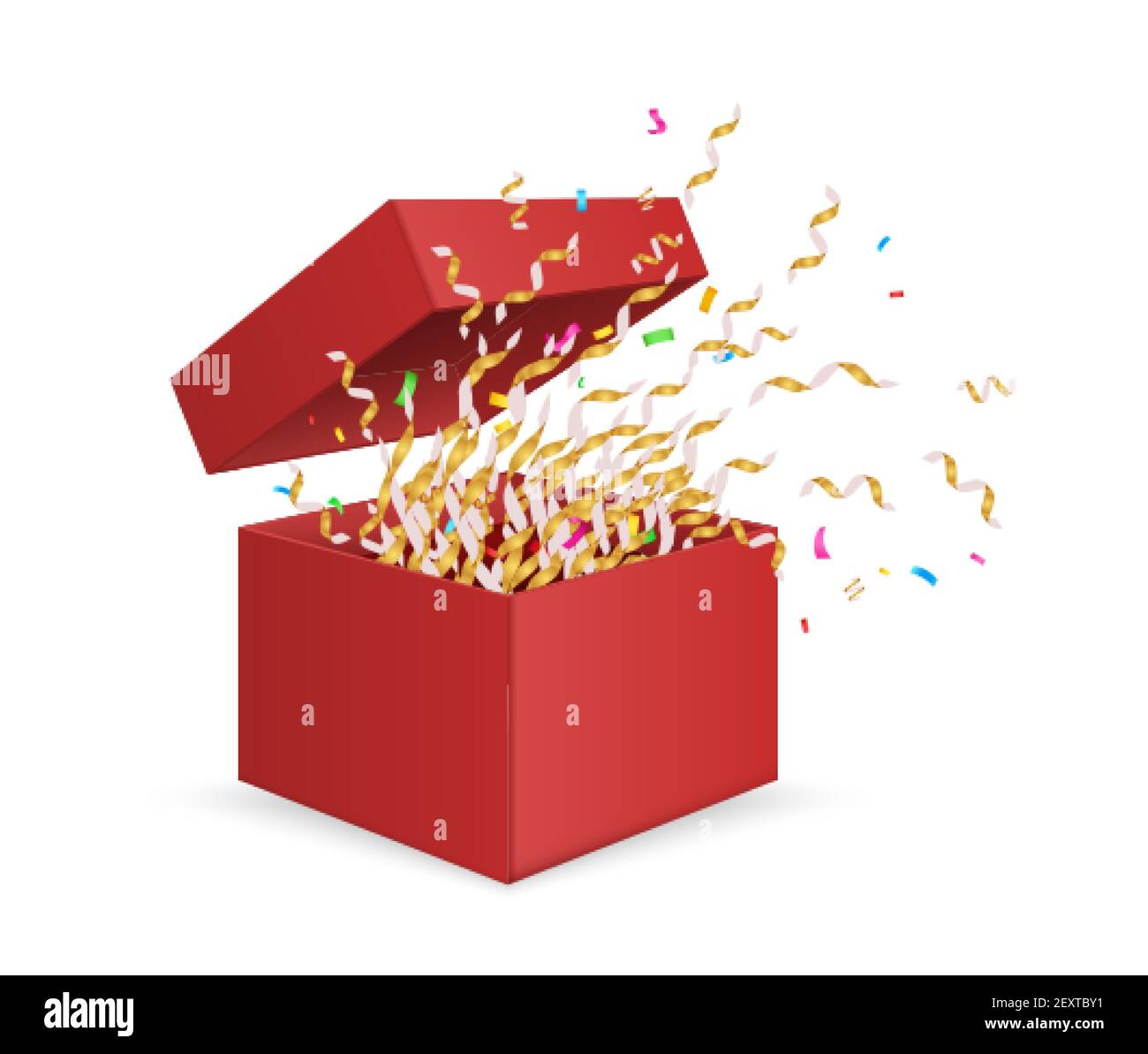 Uberraschungsbox Geschenkbox Mit Konfetti Offnen Vektor Weihnachten Geburtstag Jahrestag Geschenk Isoliert Auf Weissem Hintergrund Illustration Geschenk Zum Geburtstag Paket Uberraschung Weihnachten Box Mit Bandern Stock Vektorgrafik Alamy