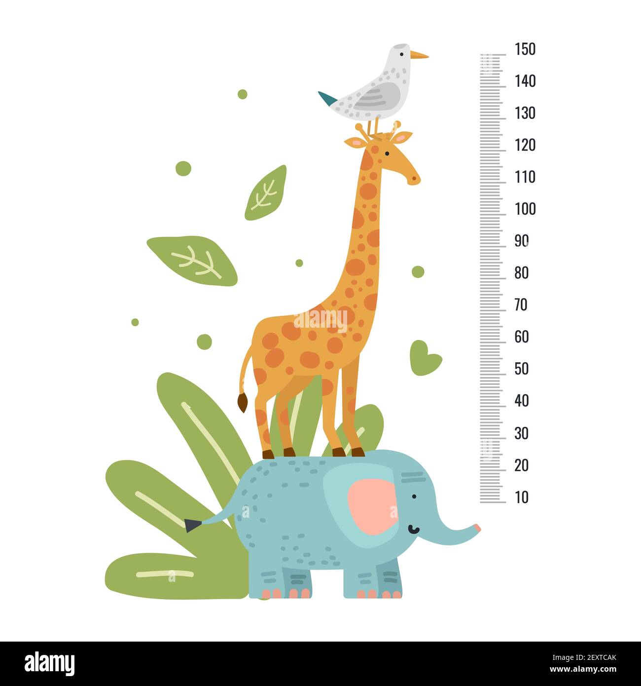 Höhenmessung. Mess-Lineal Kinder, Wachstumsskala für Kindergarten, Kinder oder Schule mit Giraffe. Vektor Tiere Wandaufkleber. Abbildung Höhe des Stadiometers, Giraffe und Tier Stock Vektor
