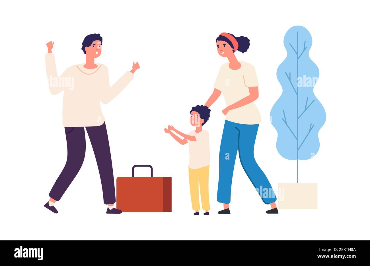 Papa Kommt Von Der Arbeit Nach Hause Vektor Glucklich Familienkonzept Nettes Kind Ehefrau Und Ehemann Illustration Papa Nach Der Arbeit Nach Hause Zuruckkehren Stock Vektorgrafik Alamy