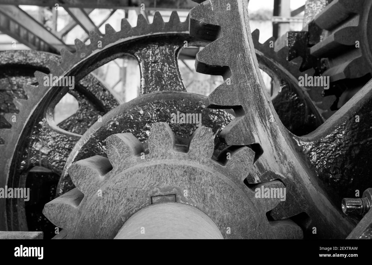 Original Getriebe Mechanismus Zum Anheben Senken Murray Morgan Zugbrücke Stockfoto