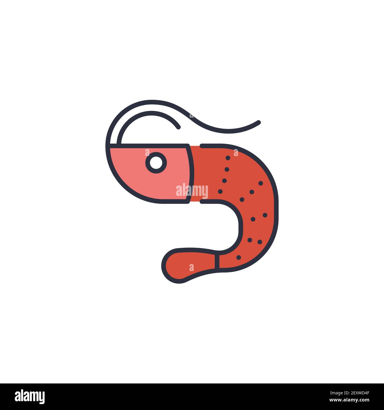 Garnelen Meeresfrüchte Symbol, Farbe, Linie, Kontur Vektor-Zeichen, lineare Stil Piktogramm isoliert auf weiß. Symbol, Logo-Illustration Stock Vektor