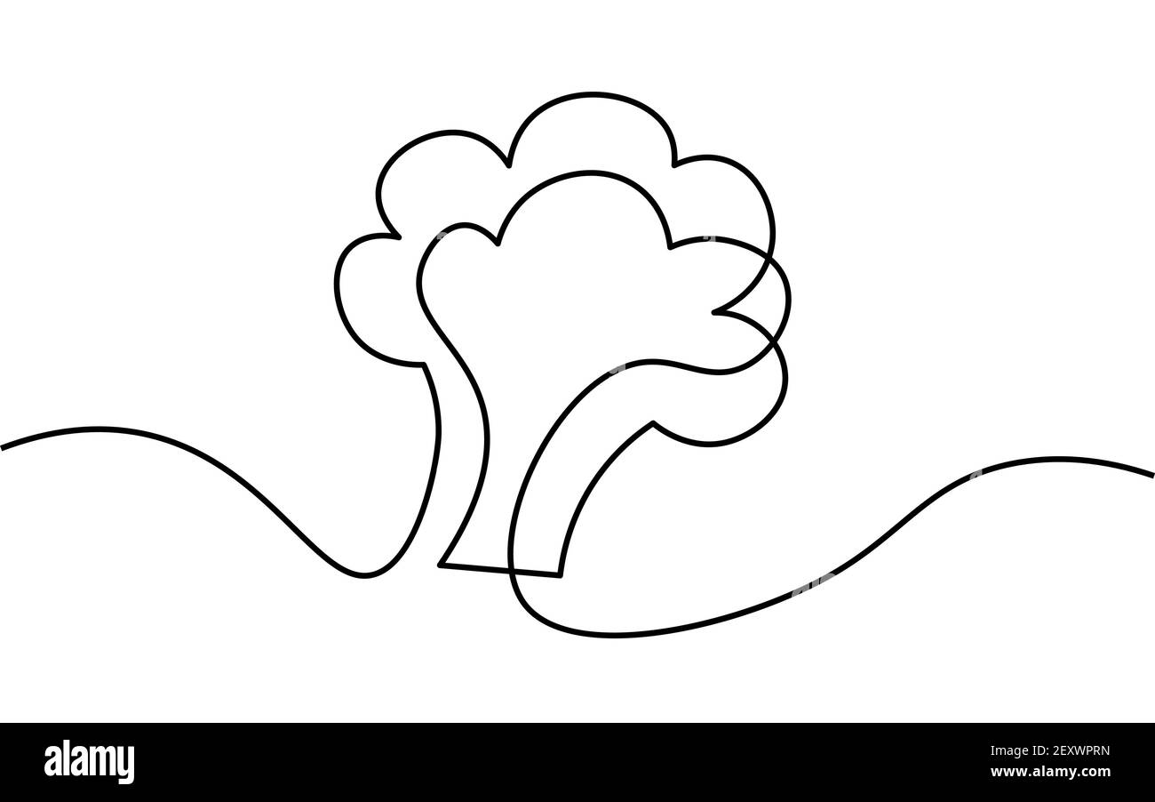 Eine Linie Brokkoli Stamm. Schwarz-weiß monochrom kontinuierliche Einzellinie Kunst. Vegan Natur Bio Bauernhof Markt Illustration Skizze skizzieren Zeichnung Stock Vektor