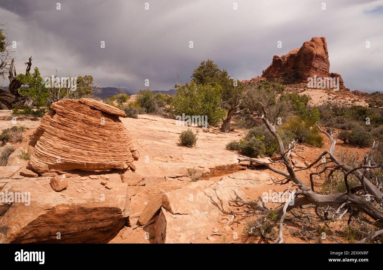 Big Sturmwolken über Wüste Buttes Arches National Park Stockfoto