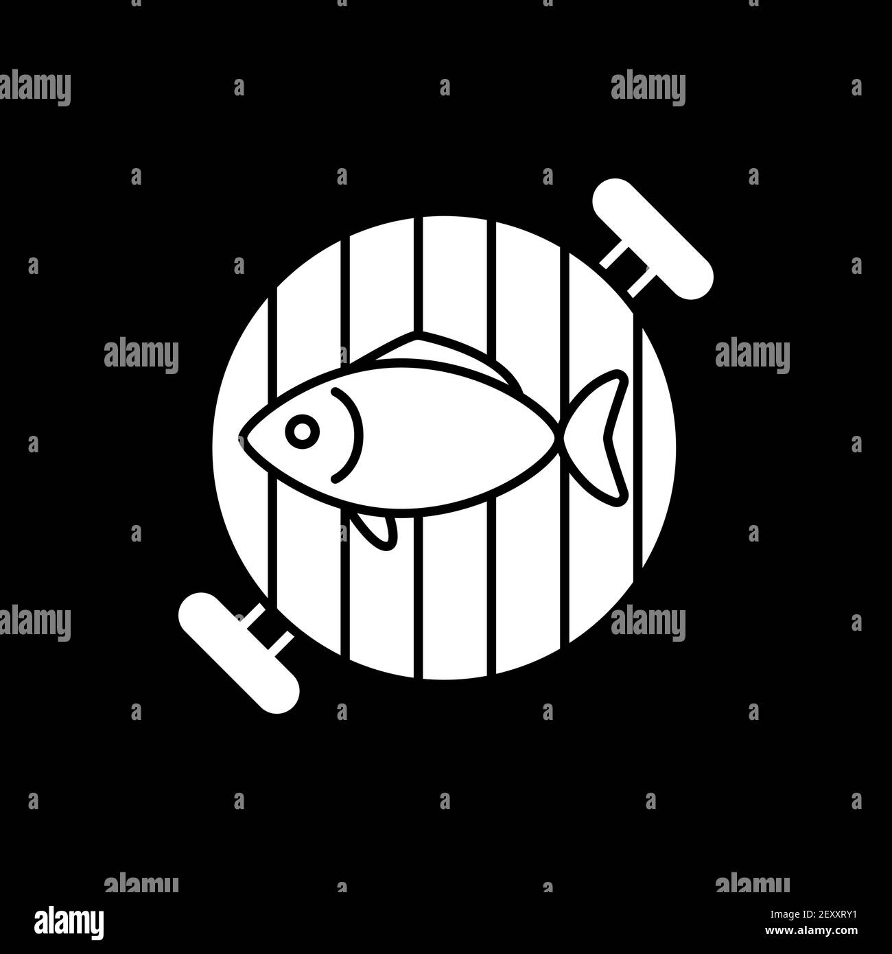 Fisch auf Grill Rost dunklen Modus Glyph Symbol Stock Vektor