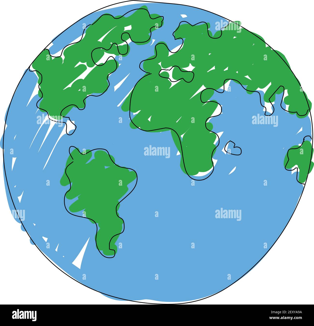 Hand gezeichnete Erde isoliert auf einem weißen. Doodle der Erde. Vektorgrafik Stock Vektor