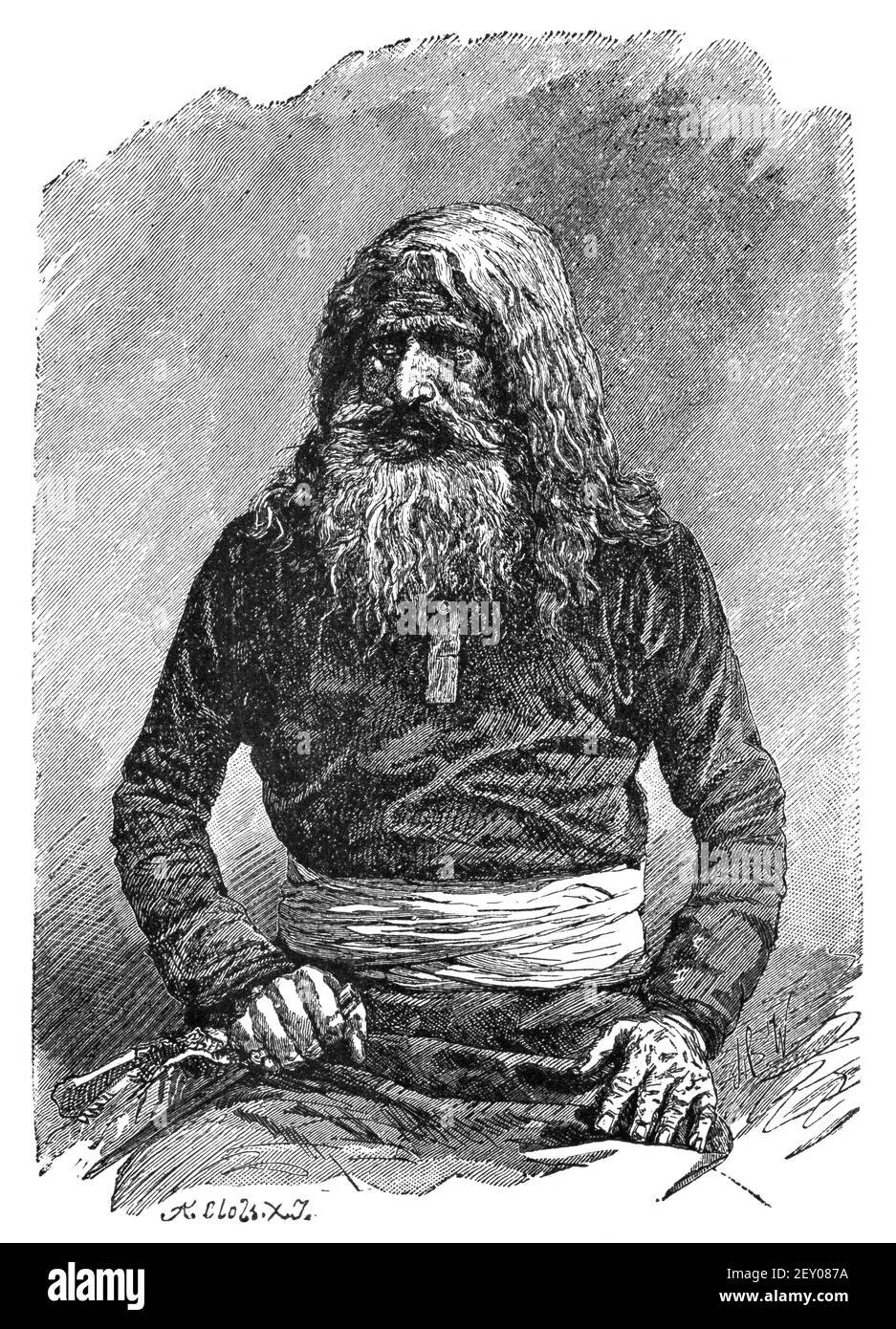 Indische Hindu Fakir.Kultur und Geschichte Asiens. Vintage antike Schwarz-Weiß-Illustration. 19th Jahrhundert. Stockfoto