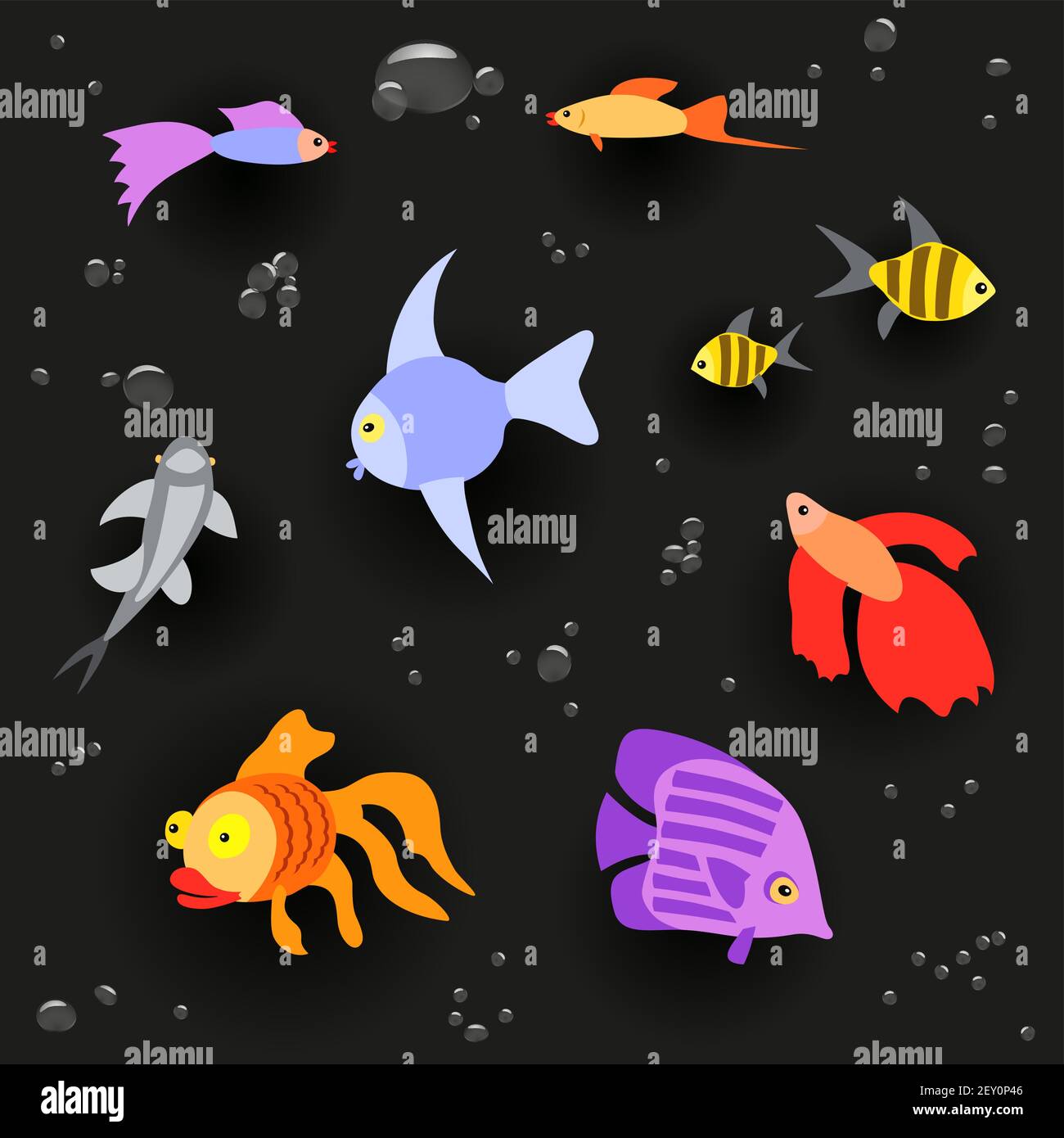 Aquarienfische auf dunklem Hintergrund gesetzt Stock Vektor